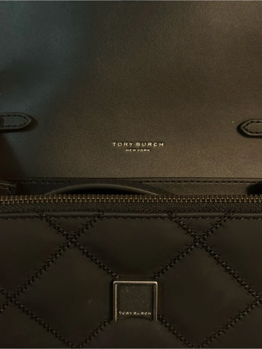 Tory Burch Black Quilted Leather Shoulder Bag with black Logo